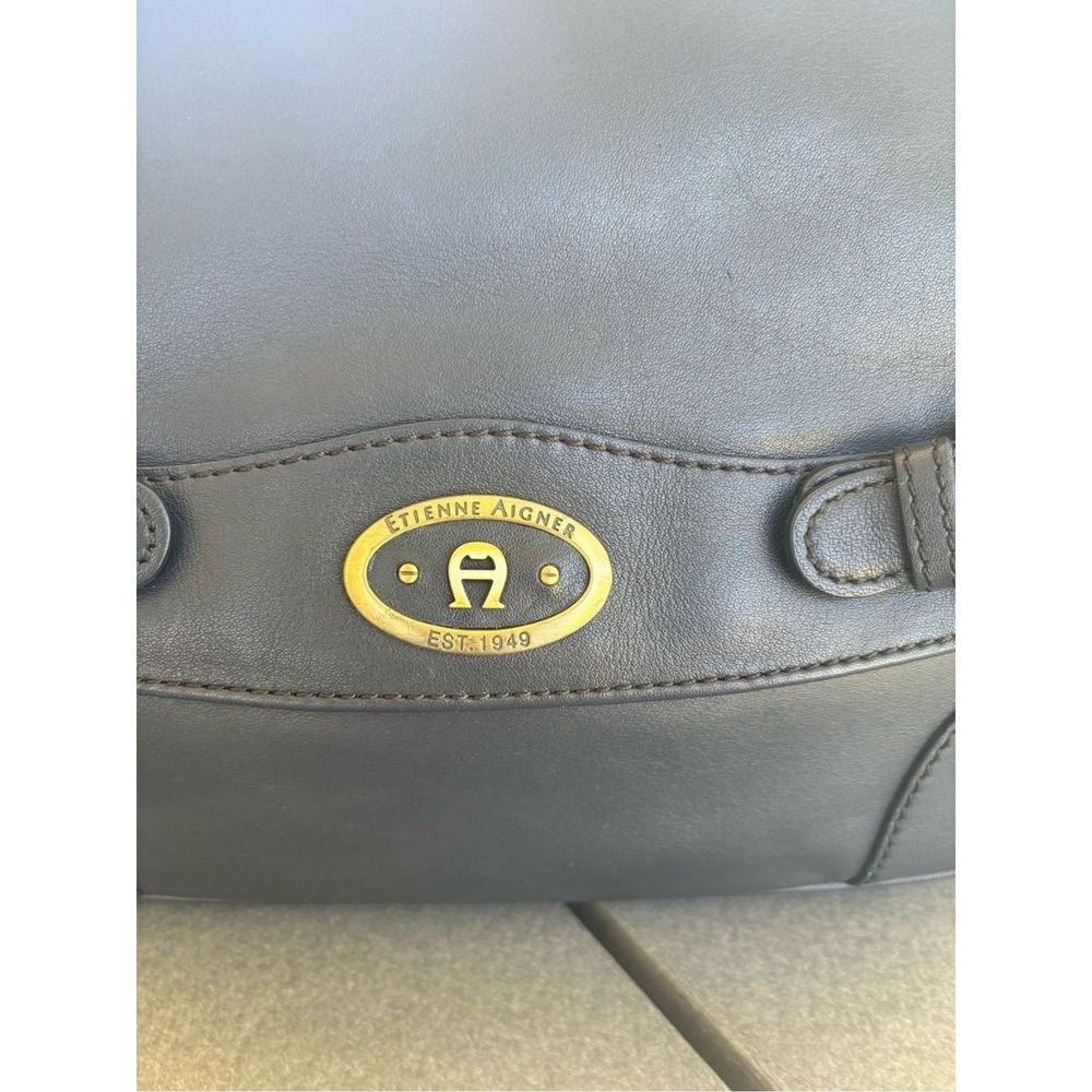 Etienne Aigner Vintage Shoulder Bag Leather Designer VTG Charcoal - Picture 3 of 7